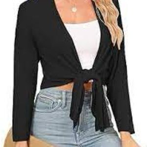 CAbi Black Tie Front Crop Top Bolero Shrug Size L Style 852